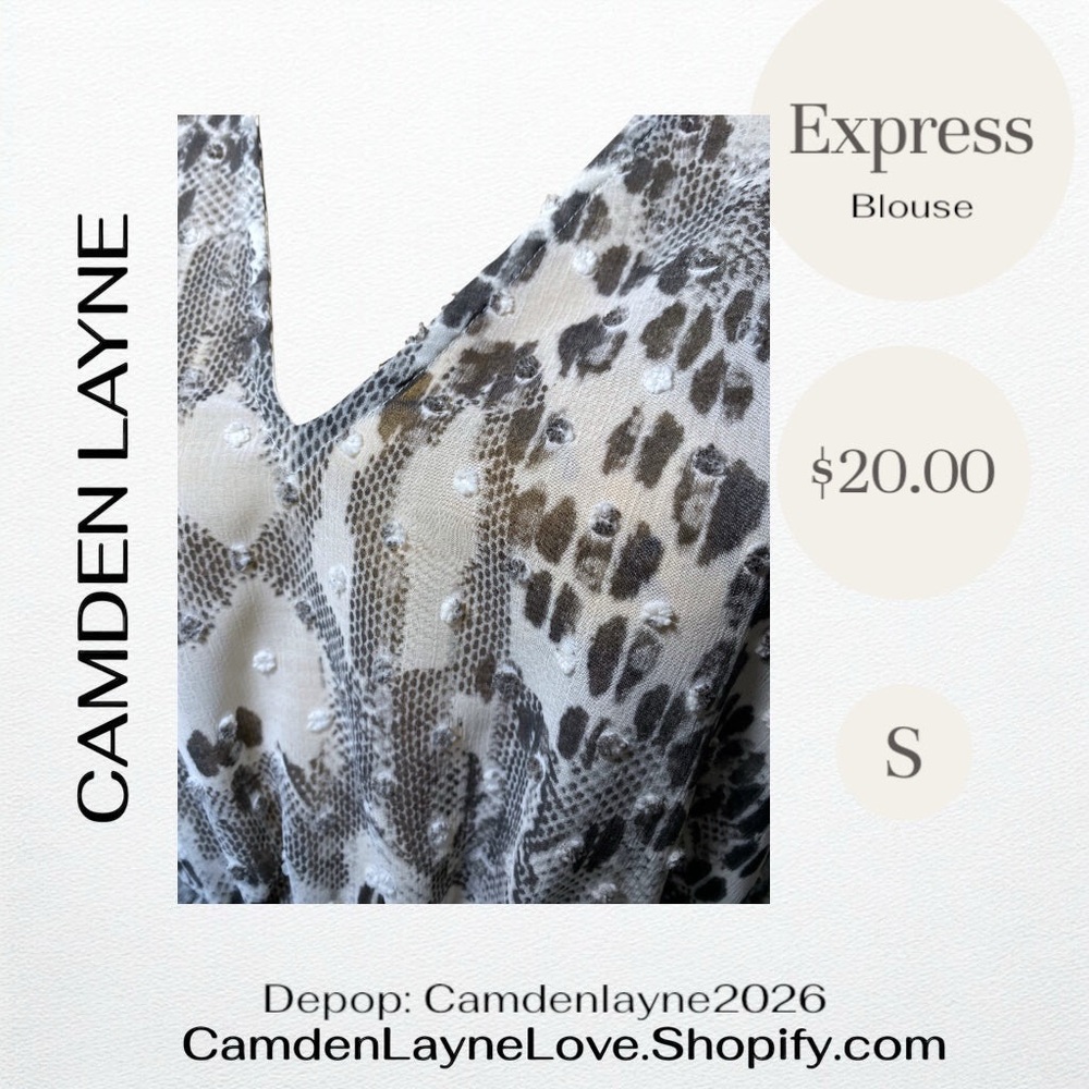 Express Gray Leopard Print V-Neck Blouse - Picture 4 of 6